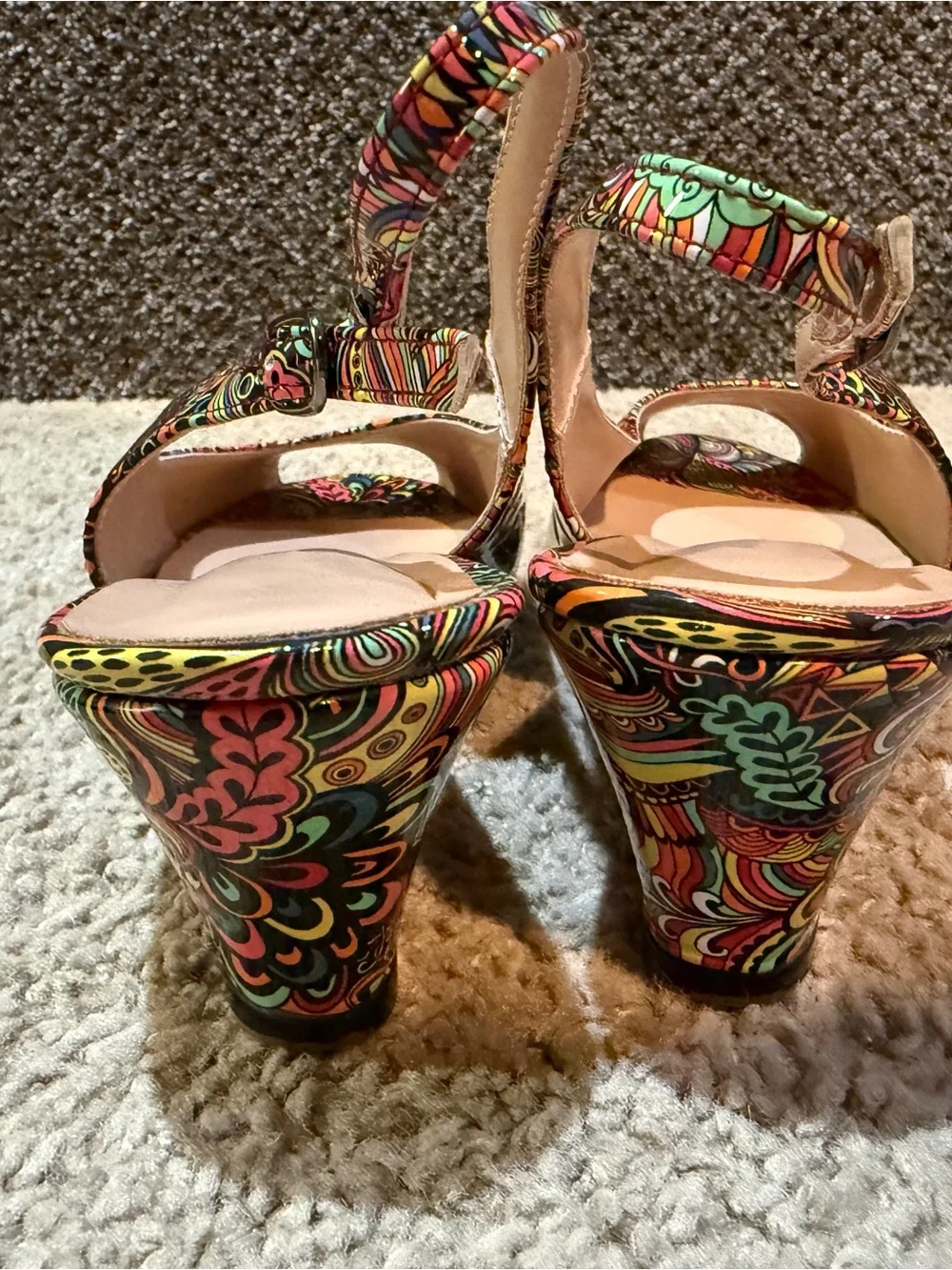 Multicolor Paisley Slingback Peep-Toe wedges